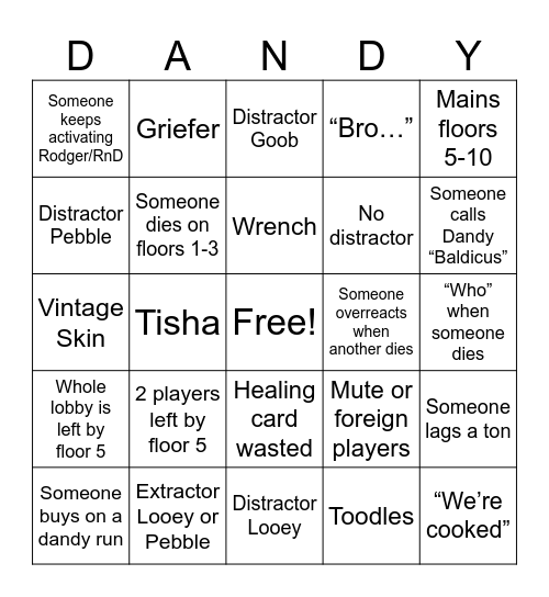 DW Public Lobby Bingo Card