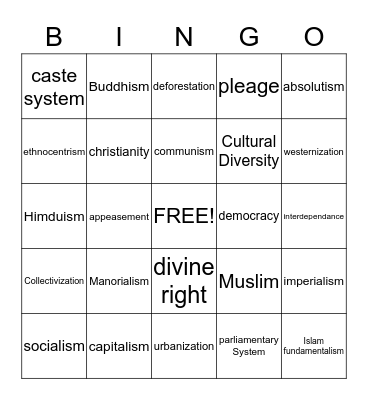 Leaders Bingo Card