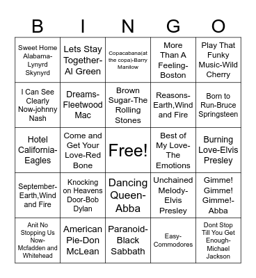 1970's Bingo Card