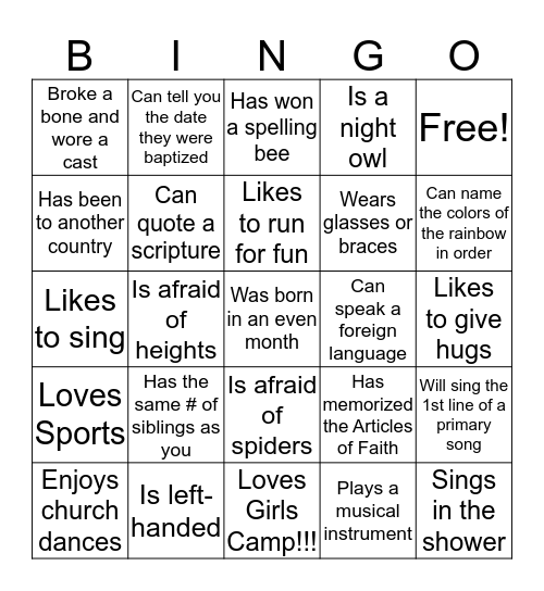 YCL Bingo Card