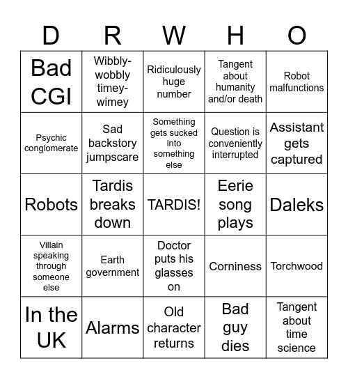 Doctor Who Tropes Bingo Card