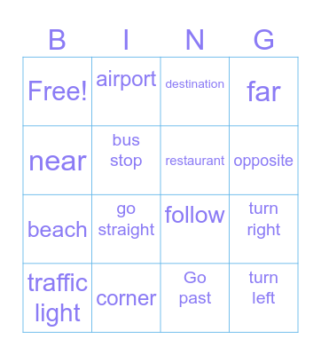 Unit 3 Asking Directions Bingo Card
