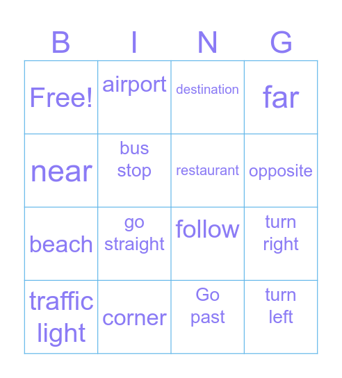Unit 3 Asking Directions Bingo Card