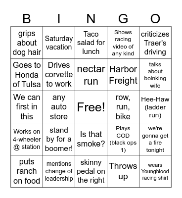Dillon's Perfect Shift Bingo Card