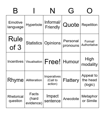 Persuasive Devices Bingo Card