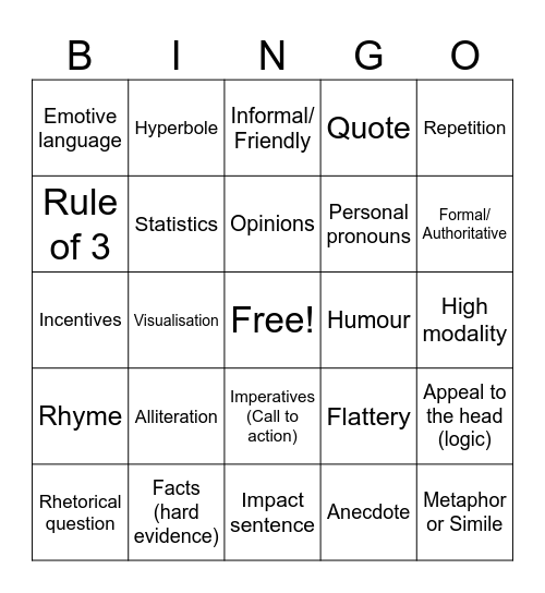 Persuasive Devices Bingo Card