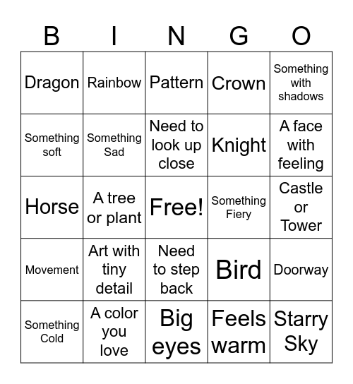 Art Museum Bingo Card
