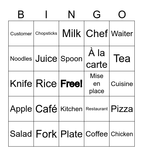 F&B Bingo Card
