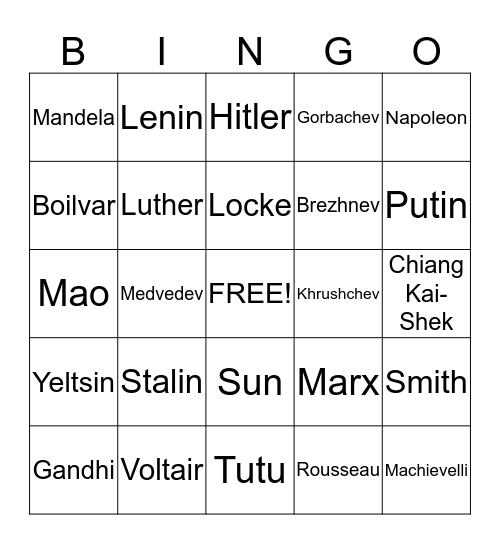 Leaders Bingo Card