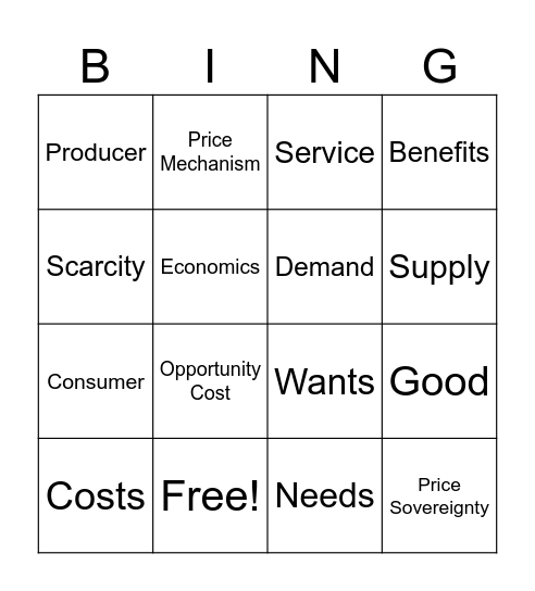 Economics Revision Bingo Card