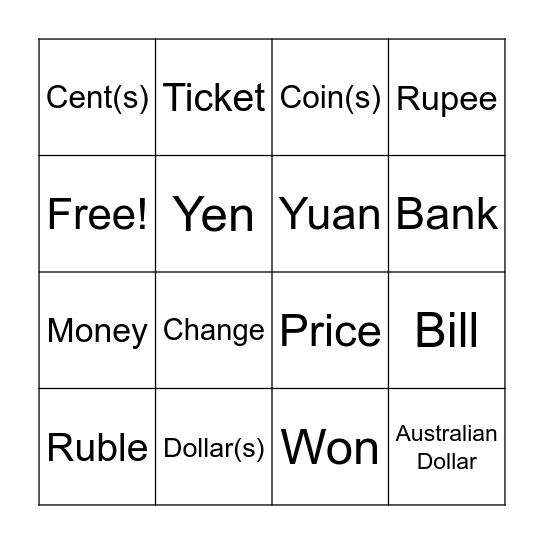 BANK BINGO Card