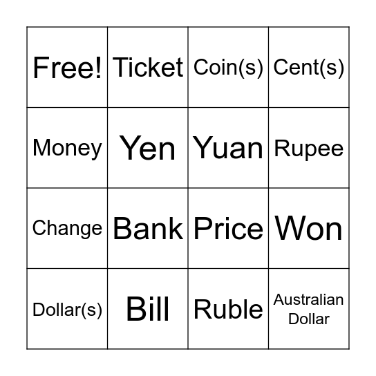 BANK BINGO Card