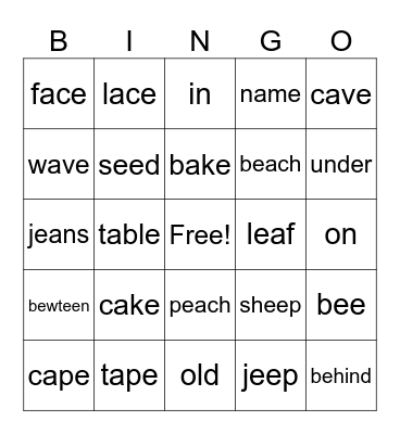 Phonics Bingo Card