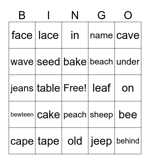 Phonics Bingo Card