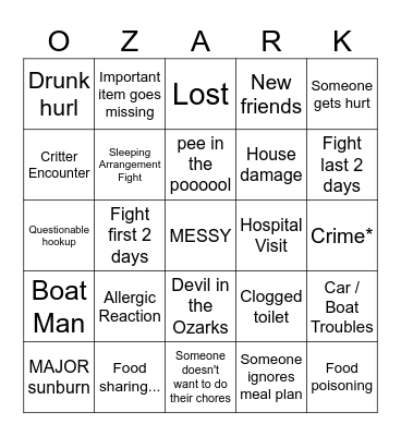 Ozarks Travel Bingo Card