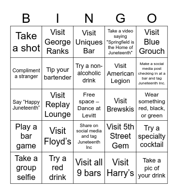 JUNETEENTH BAR CRAWL Bingo Card