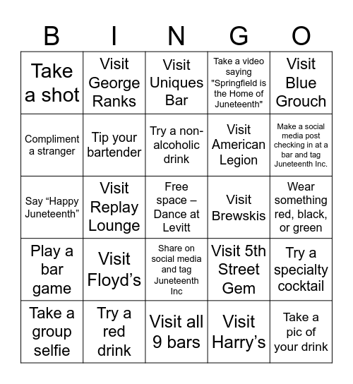 JUNETEENTH BAR CRAWL Bingo Card