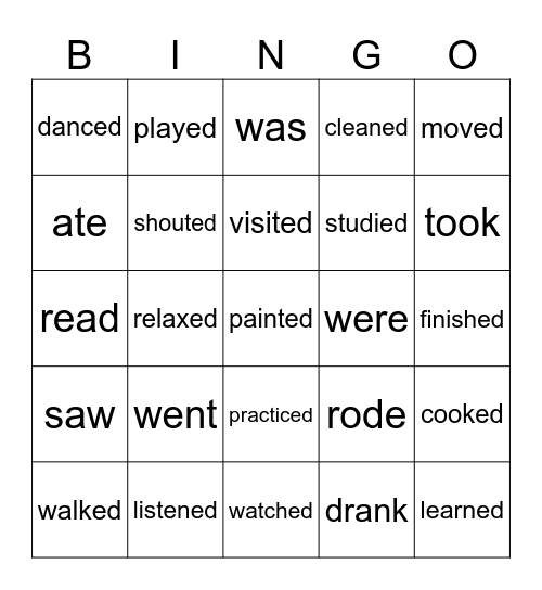 PAST TENSE Bingo Card