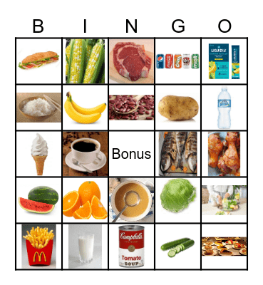 Foods and Drinks Bingo Card