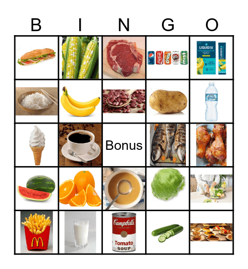 Foods and Drinks Bingo Card