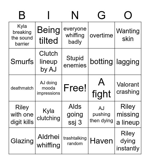 Valorant bingo Card
