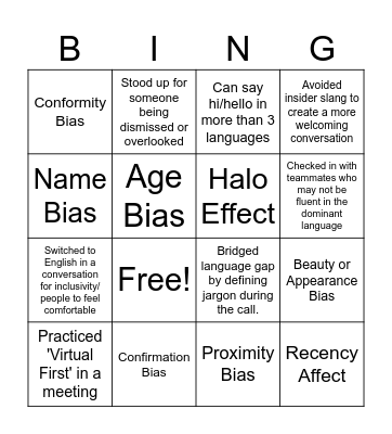 DE&I Bingo Card