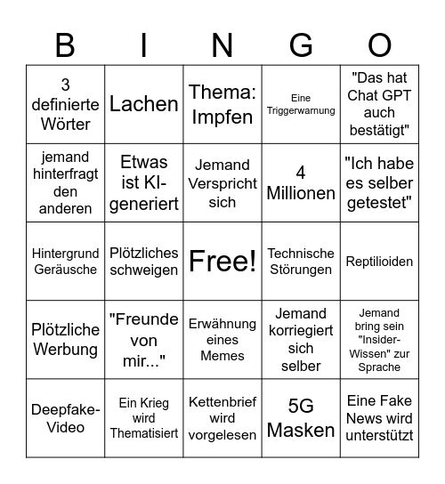 Podcast Bingo Card