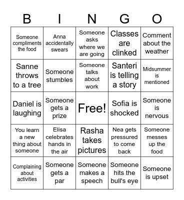 NÄRVÄ LAB SUMMER DAY BINGO Card