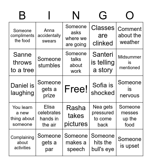 NÄRVÄ LAB SUMMER DAY BINGO Card