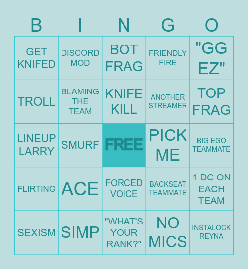 Valorant Bingo Card