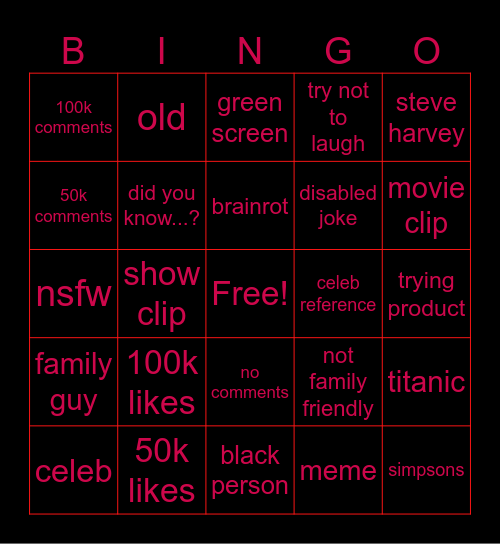 yt shorts Bingo Card