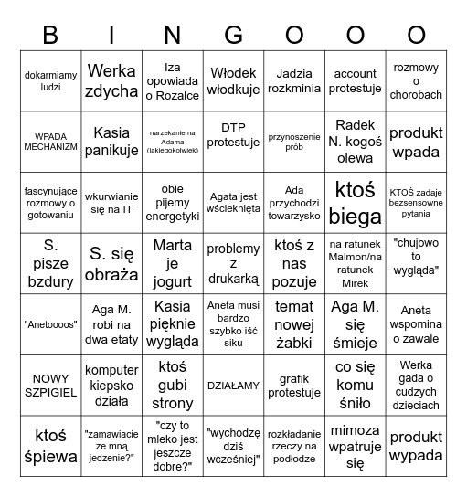 środa 11.06 Bingo Card