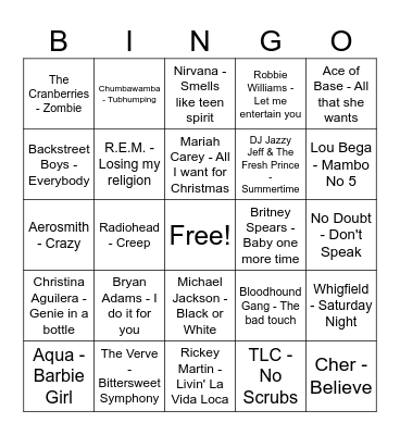 90's Kids Bingo Card