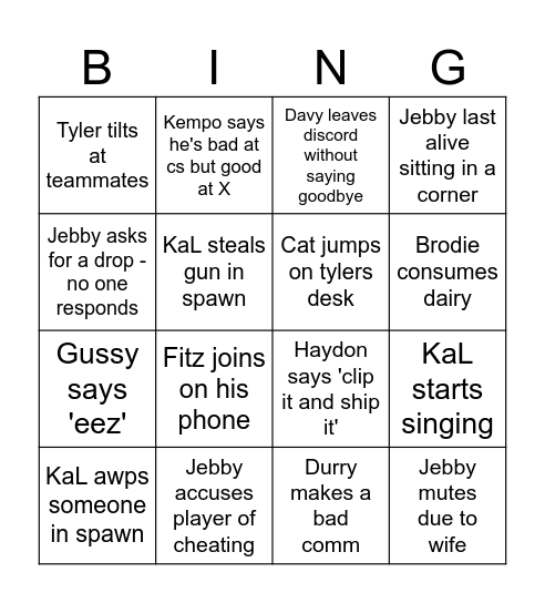 Curbside Bingo Card