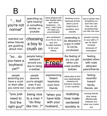 Lesbian Bingo Card