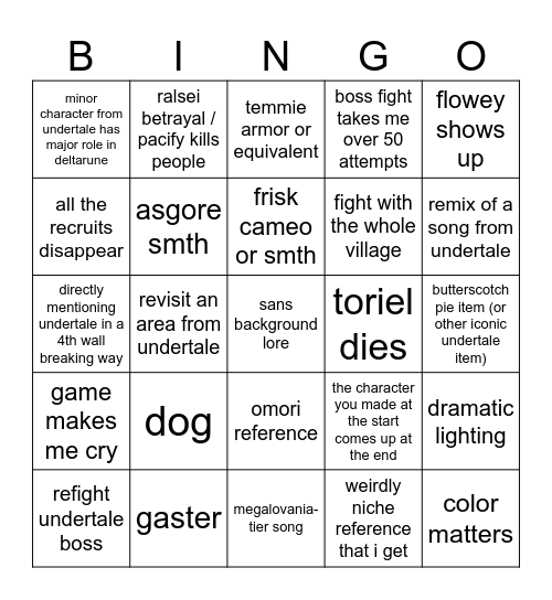 unde Bingo Card
