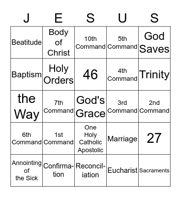 Catholic Bingo Card