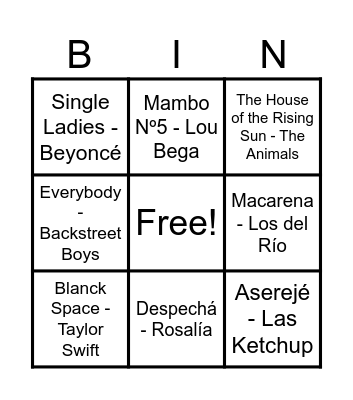 Musical Bingo Card