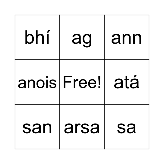 Focail Chroí Bingo Card