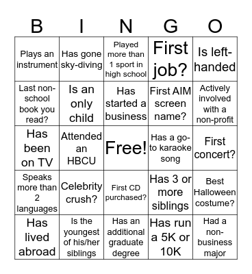 BBSA Board Bingo Card