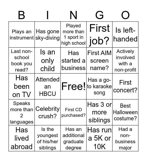 BBSA Board Bingo Card