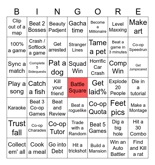 Event Gamer Mode Bingo Card