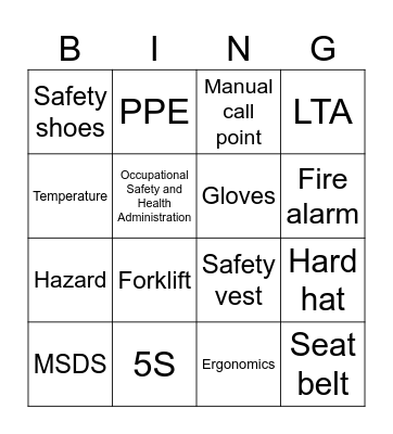 Safety Cornerstone Bingo Card