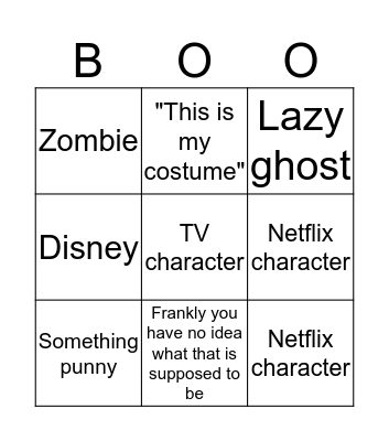 Costume Bingo Card