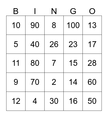 Los Numeros Bingo Card