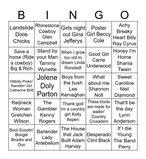 Thank God I'm a Country Girl Bingo Card