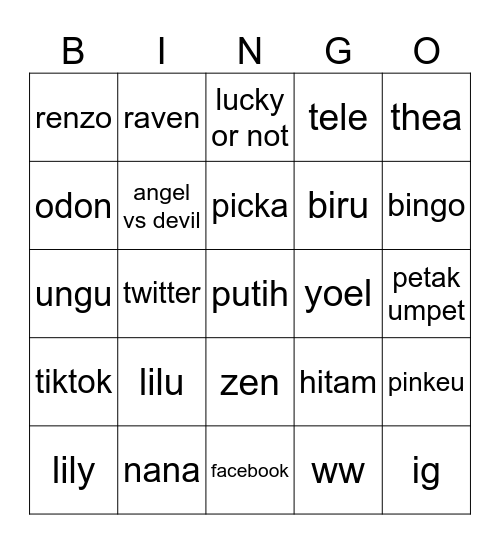 BINGO THEA Bingo Card