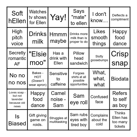 Samwise B I N G O Bingo Card