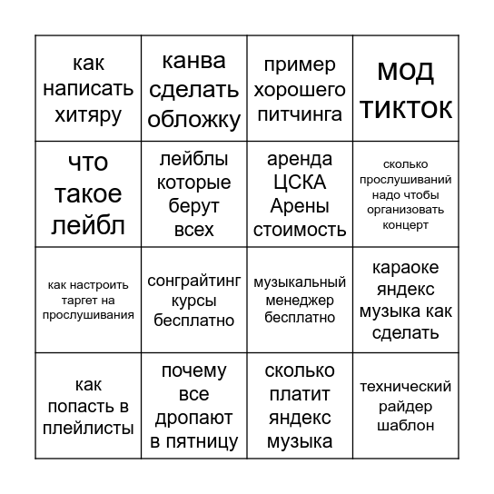 я это гуглил Bingo Card