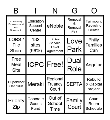 PMT All Staff Bingo Card
